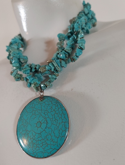 FINAL DROP💋Huge Turquoise disk pendant 3 strand chunky necklace - Picture 7 of 7